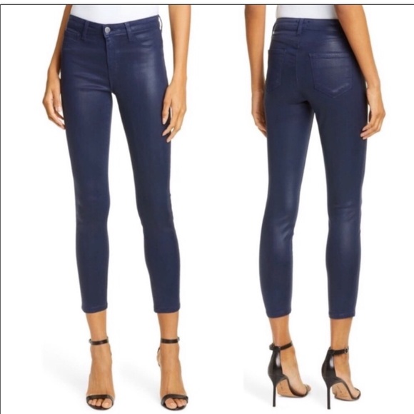 NEW L’AGENCE women navy blue coatedskinny jeans size 25